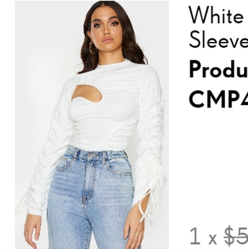 PrettyLittleThing White Cut-Out Long Sleeve Blouse